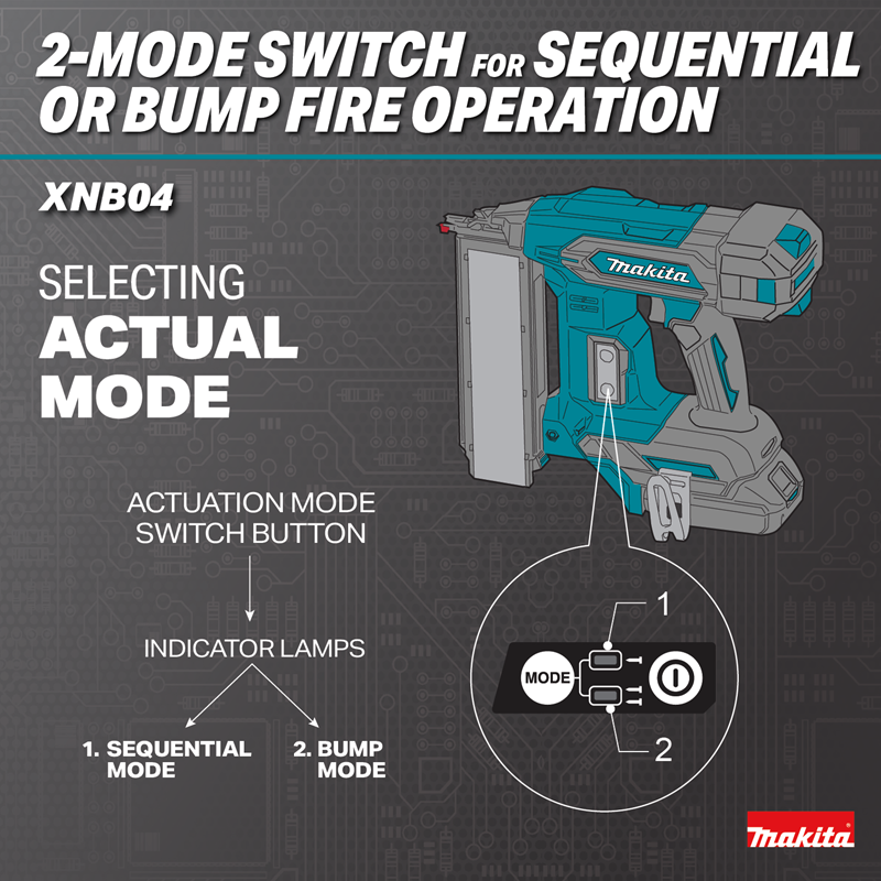 Makita XNB04Z 18V LXT Brushless 18 Gauge Brad Nailer selective trigger