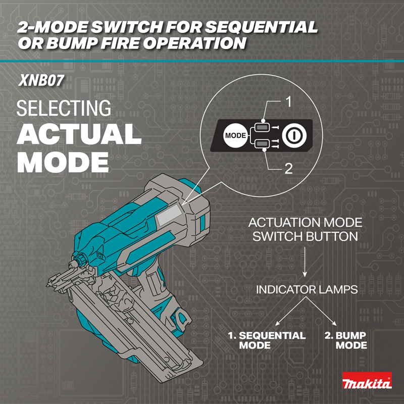 Makita XNB07M1 18V LXT Brushless 30-Degree Clipped Head Framing Nailer in use selective trigger