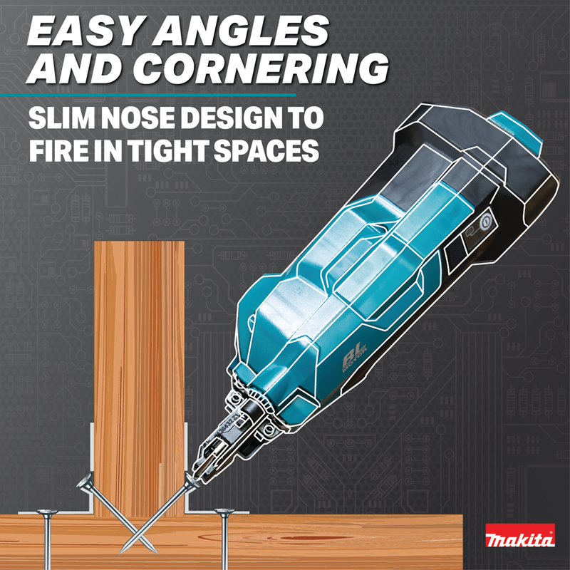 Makita XNB09Z 18V LXT Brushless Metal Connector Nailer easy angles and cornering